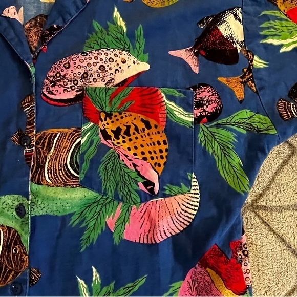 VTG Camp Shirt Fish Print Button Up Short Sleeve Tropical Sea Life Ocean Size 10 - Picture 4 of 8